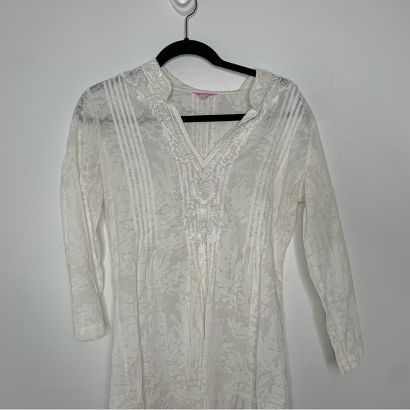 Lilly Pulitzer white semi sheer beaded tunic top - Picture 3 of 9